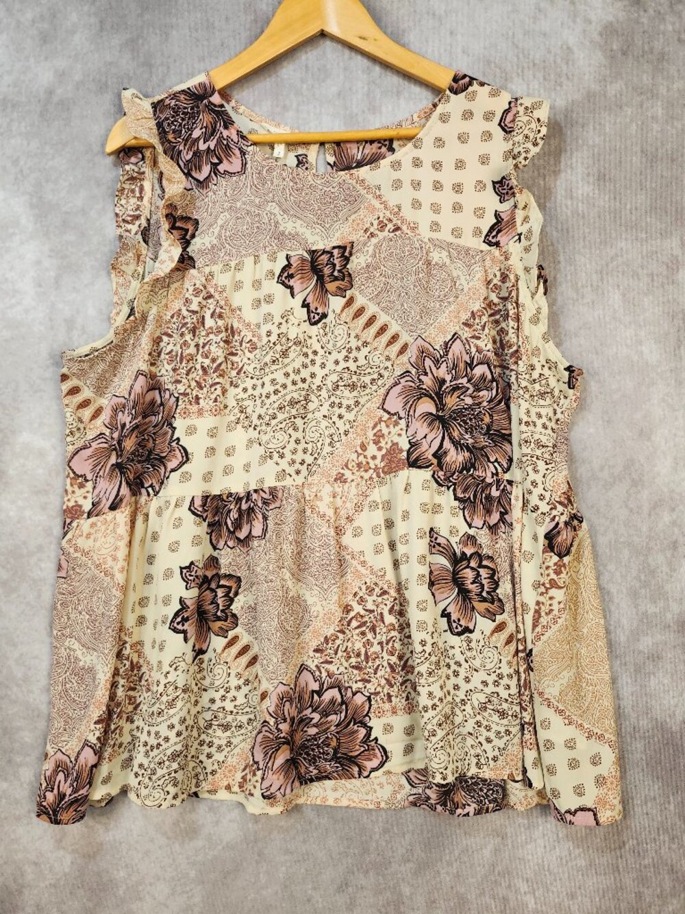 Maurices Neutral Patchwork Peasant Top Plus Size 2